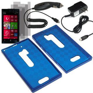 HR TPU Sleeve Gel Cover Skin Case for Verizon Nokia Lumia 928 x3 Fitted Screen Protector + Car Charger + Home Charger  Blue Checker Cell Phones & Accessories