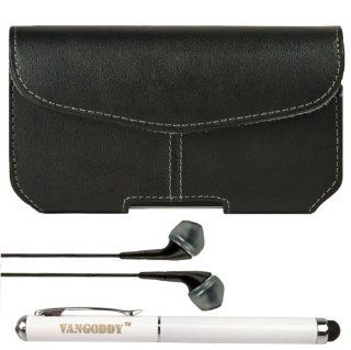 Black Faux Leatherette Executive edition Velcro Pouch Case with Belt Clip for Visual Land Phantom ME 907 Series HD Touch Screen Media Player + Black Handsfree Hifi Noise Isolating Stereo Headphones with Windscreen Mic + VG Executive Stylus Pen with Integra