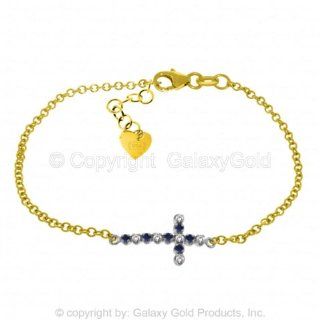 Sapphire Cross Bracelet with Diamond Accents in 14k Yellow Gold Link Bracelets Jewelry