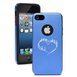 Apple iPhone 5 5S Blue 5D929 Aluminum & Silicone Case Cover Heart Love Music Notes Cell Phones & Accessories