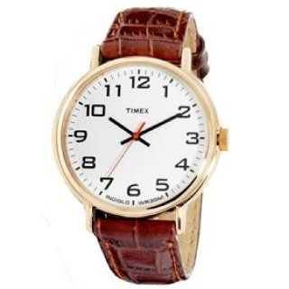 Timex H1Z931 Mens Gold Tone Round White Easy to Read Dial Analog Dress Watch with Brown Genuine Leather Strap Timex Watches