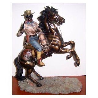 Rodeo Cowboy on Horse Statue Figurine    12"  