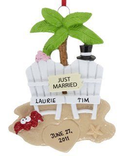 Personalized Beach Wedding Christmas Ornament   Decorative Hanging Ornaments