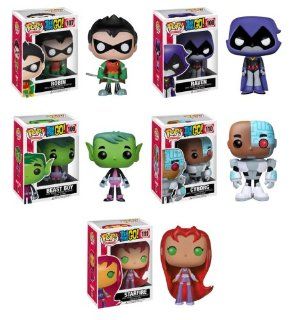 Funko Pop Television Teen Titans Go Set of 5 (Robin, Cyborg, Beast Boy, Raven & Starfire) Toys & Games