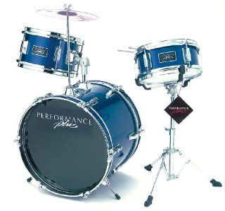 Performance Plus Drum Set 3 Piece Junior 16" Bass Drum Real Wood Shells Deep Blue Musical Instruments