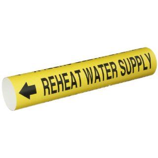 Brady 4267 C Bradysnap On Pipe Marker, B 915, Black On Yellow Coiled Printed Plastic Sheet, Legend "Reheat Water Supply" Industrial Pipe Markers