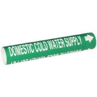 Brady 4050 C Snap On 2 1/2"   3 7/8" Outside Pipe Diameter B 915 Coiled Printed Plastic Sheet White On Green Color Pipe Marker Legend "Domestic Cold Water Supply" Industrial Pipe Markers