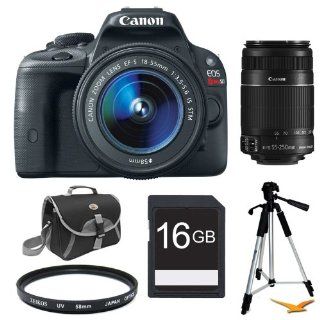 Canon EOS Rebel SL1 SLR Digital Camera EF S 18 55mm 16GB 55 250mm Bundle   Includes camera and 18 55mm lens, 16GB SD Memory Card, EF S 55 250mm f/4 5.6 IS II Telephoto Lens, Compact Gadget Bag, 57" Tripod With Carrying Case, 58mm UV Protective Filter 
