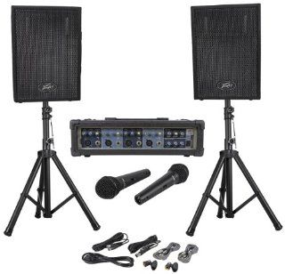 Brand New Peavey Audio Performer Pack 5 Piece Portable PA System with Two PVi10 10" speaker enclosures, two PVi100 dynamic cardioid microphones, and PVi 4B mixer and Two speaker stands Musical Instruments