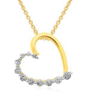 18k Gold Plated Sterling Silver Diamond Heart Pendant Necklace (1/10 cttw, I J Color, I2 I3 Clarity), 18" Jewelry