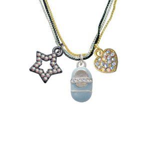 Light Blue Enamel Baby Shoe with Clear Crystal Strap RockStar Tri Color Necklace Delight Jewelry