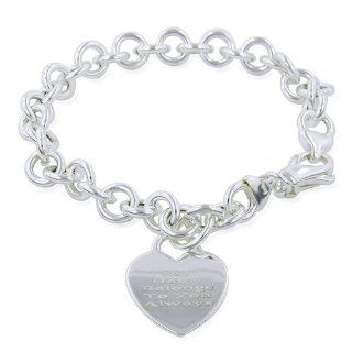 Sterling Silver Heart Charm Rolo Link Bracelet   8" Jewelry