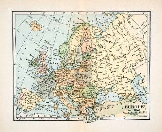 1923 Print Map Europe Poland France Italy Spain Asia Minor Sweden Germany Czech   Relief Line block Map  