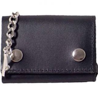 100% Leather Tri fold Chain Wallet Black #946 22 at  Mens Clothing store