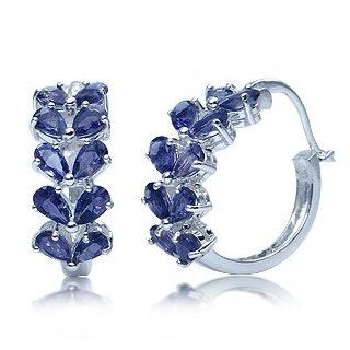 4ct. Natural Iolite 925 Sterling Silver LEAF Hoop Earrings Jewelry