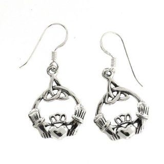 .925 Sterling Silver Irish Claddagh French Hook Earrings Jewelry