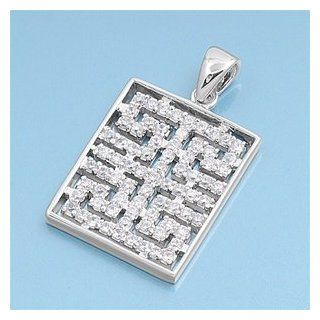 Rectangular Labyrinth CZ Pendant 27MM Sterling Silver 925 Jewelry