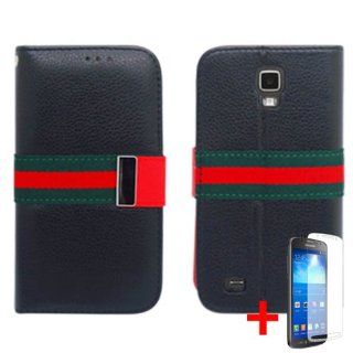 SAMSUNG GALAXY S4 ACTIVE I537 GREEN RED STRIPE LOCK FLIP BLACK COVER WALLET ID CASE + FREE CAR CHARGER from [ACCESSORY ARENA] Cell Phones & Accessories