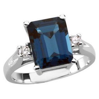 4.25 Ct London Blue Topaz and Diamond Ring, 14k White Gold (.10 Cttw, GH Color, I2 Clarity) Jewelry