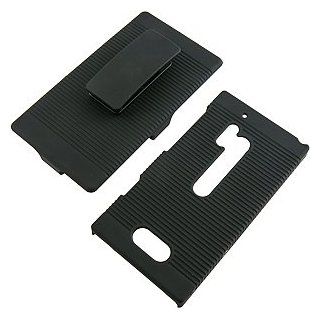 Rubberized Hard Shell Case w/ Holster Nokia Lumia 928 Black Cell Phones & Accessories