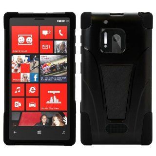 MINITURTLE, Sleek Dual Layer Fusion Hybrid Hard Phone Case Cover with Built in 2 Way T Shape Kickstand, Clear Screen Protector Film, and Stylus Pen for Windows Phone 8 Smartphone Nokia Lumia 928 /Verizon (Black) Cell Phones & Accessories