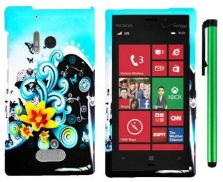 Nokia Lumia 928 (Verizon) Microsoft Windows Phone 8   Butterfly Yellow Lily Flower Blue Splash Premium Beautiful Design Protector Hard Cover Case + 1 of New Assorted Color Metal Stylus Touch Screen Pen