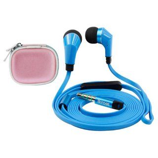 iKross Blue / Black In Ear 3.5mm Noise Isolation Stereo Earbuds with Microphone + Pink Accessories Carrying Case For Nokia Lumia 610, Lumia 635, Lumia Icon (929), Lumia 1520, Lumia 2520, Lumia 1020 Cellphone Smartphone Tablet and Play  Cell Phones &