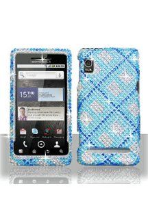 Motorola A955 Droid 2 Full Diamond Graphic Case   Blue Plaid Cell Phones & Accessories