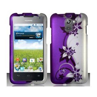 Huawei Premia 4G M931 (MetroPCS) Purple/Silver Vines Design Snap On Hard Case Protector Cover + Free Mini Stylus Pen + Free Wrist Charm Strap Lanyard Cell Phones & Accessories