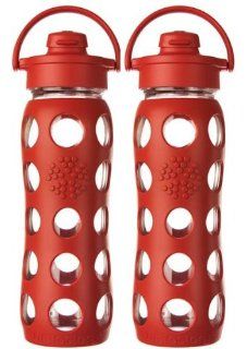 Lifefactory 22 Ounce Flip Cap Glass Beverage Bottles   2 Pack Red  Sports Water Bottles  Sports & Outdoors