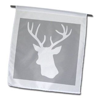 fl_112848_1 InspirationzStore Deer designs   White deer with antlers silhouette on wintery gray   grey stag shadow stylish winter Christmas gifts   Flags   12 x 18 inch Garden Flag  Outdoor Flags  Patio, Lawn & Garden