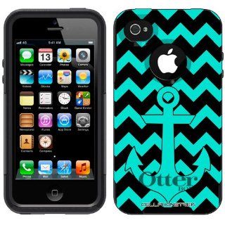 Otterbox Commuter Anchor Chevron Turquoise and Black Pattern Hybrid Case for iPhone 4 & 4S Cell Phones & Accessories