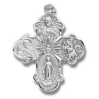 Catholic Necklace for Men or Women, Sterling Silver Medal 4 way Jesus Mary St. Joseph St. Christopher with 24" Stainless Steel Chain in Gift Box. Catholic Saint Christopher Patron Saint of Bookbinders, Epilepsy, Gardeners, Mariners, Pestilence, Thunde