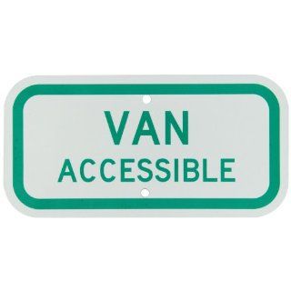 Brady 91387 6" Height, 12" Width, B 959 Reflective Aluminum, Green On White Color Handicapped Sign, Legend "Van Accessible" Industrial Warning Signs