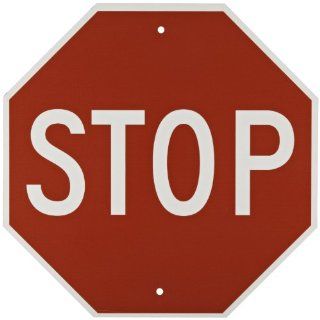 Brady 113280 18" Width x 18" Height B 959 Reflective Aluminum, White on Red Stop Sign, "Stop" Industrial Warning Signs