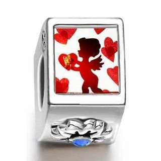 Soufeel Cupid With Hearts September Birthstone Flower European Charm Pandora Compatible Bead Charms Jewelry
