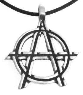 Pewter Anarchy Symbol Biker Gothic Pendant on Leather Necklace Jewelry