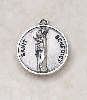 Sterling Silver 3/4 Inch Patron Saint St Benedict of Nursia Medal Pendant Jewelry