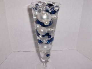 Easy Elegance COBALT BLUE & WHITE Pearl Beads w/FREE Jelly BeadZ  Water bead gel pearls ($3.95 Value)   Great for Wedding Centerpieces and Decorations