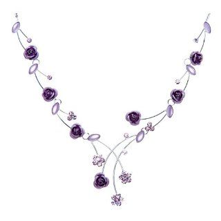 Glamorousky Elegant Rose Necklace with Purple Swarovski Element Crystals and Crystal Glass   40cm +8.5cm extension chain (962) Jewelry