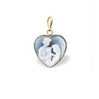 14k Yellow Gold 3 Generations Heart Shape Blue Agate Cameo Jewelry