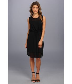 DKNYC Sleeveless Dress w/ Chiffon Yoke and Shirttail Hem Womens Dress (Black)