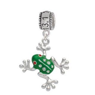 Green Frog with Crystals Half Marathon Charm Bead Jewelry