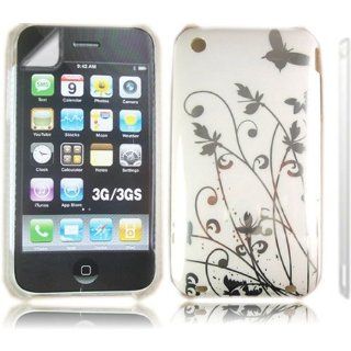 Garden Hardback Case Cover Skin And LCD Screen Protector For Apple iPhone 3 3GS / Garden Butterfly White Cell Phones & Accessories