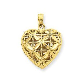 14k Gold Diamond cut Open Puffed Heart Pendant Jewelry