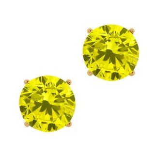 0.30 Ct Round Canary SI1 SI2 Diamond 14K Yellow Gold Stud Earrings Jewelry