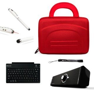 RED Hard Shell Nylon Cube Carrying Case For Le Pan TC 970 9.7 inch Tablet PC & Le Pan II Tablet PC + Bluetooth Keyboard + Bluetooth Speaker + Stylus Computers & Accessories