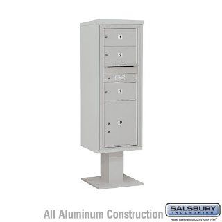 Salsbury Industries 3413S 03GRY 4C Pedestal Mailbox (Includes 13 Inch High Pedestal and Master Commercial Locks)   13 Door High Unit (63 1/4 Inches)   Single Column   3 MB2 Doors / 1 PL5   Gray   Security Mailboxes  