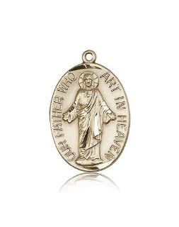 Free Engraving Included Medal 14k Gold Our Father Medal 1 1/8" Oval Pendant 4216KT w/o Chain w/Box Unusual & Specialty Pendant Necklaces Jewelry