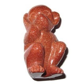 Goldstone Monkey 01 Copper Glitter Animal Totem Hear No Evil Statue Crystal 2.3"  